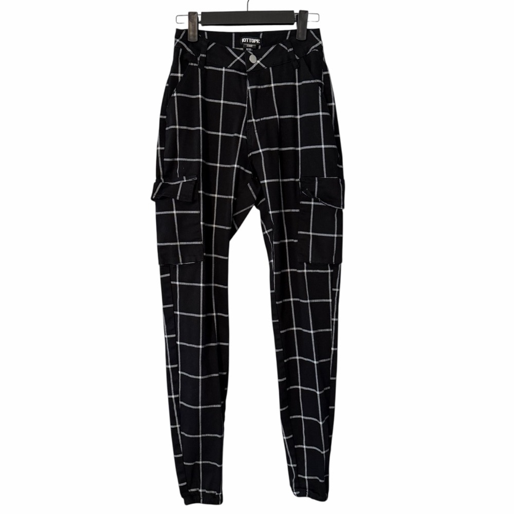 Hot Topic Black & White Grid Cargo Pants Jogger SZ XS Goth Punk Plaid Emo Y2K